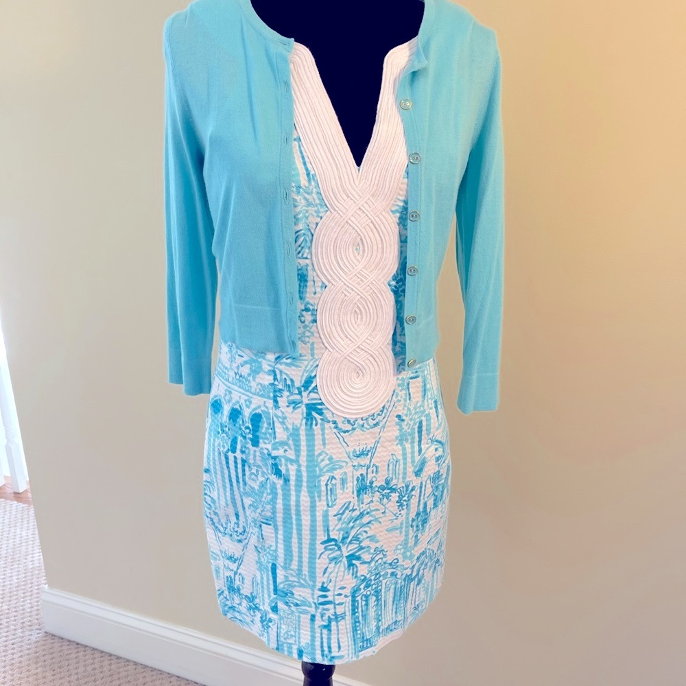 Lilly Pulitzer Blue and White Dress with Cardigan